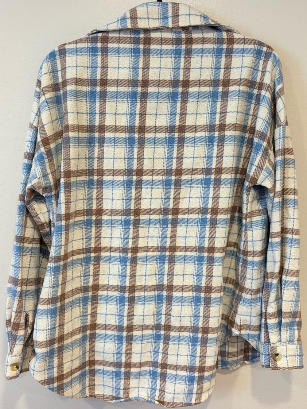 Altar'd State Blue Brown Plaid Flannel Oversized Shacket Women's Small - Picture 7 of 7